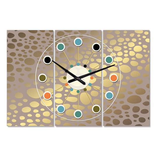 Designart 'Golden Marble Design Iii Oversized Mid-Century Modern Multipanel Wall Clock
